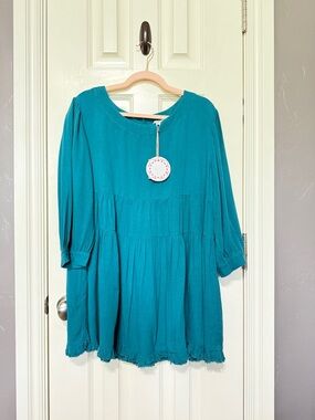 Umgee Teal 3/4 length sleeve Dress